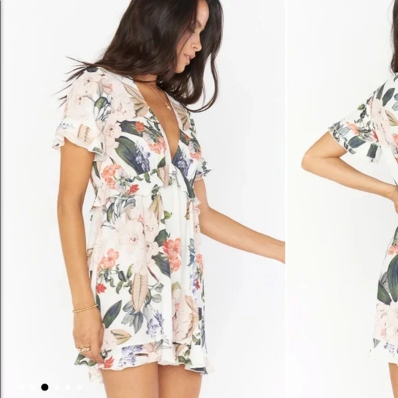 Show Me Your Mumu Virginia Floral Print Babydoll Mini Dress White Small - Picture 2 of 7